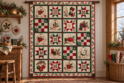 Holly Hoop Christmas Quilt Blanket — hanging mockup