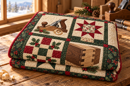 Woodshop Christmas Quilt Blanket — folded mockup