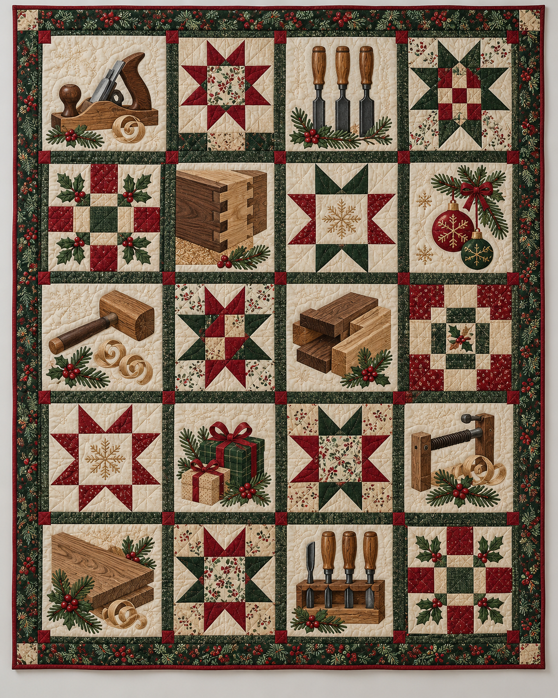 Woodshop Christmas Quilt Blanket — main design