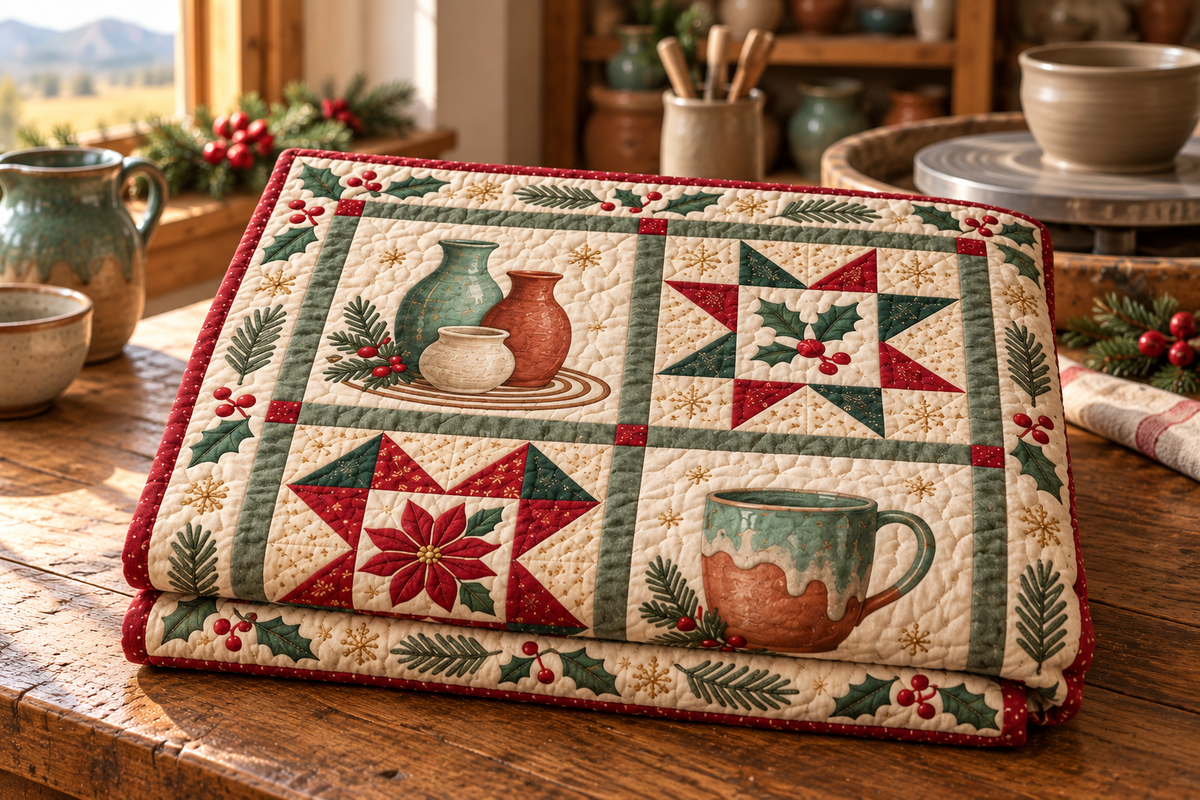 Clay & Christmas Quilt Blanket — folded mockup