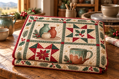 Clay & Christmas Quilt Blanket — folded mockup