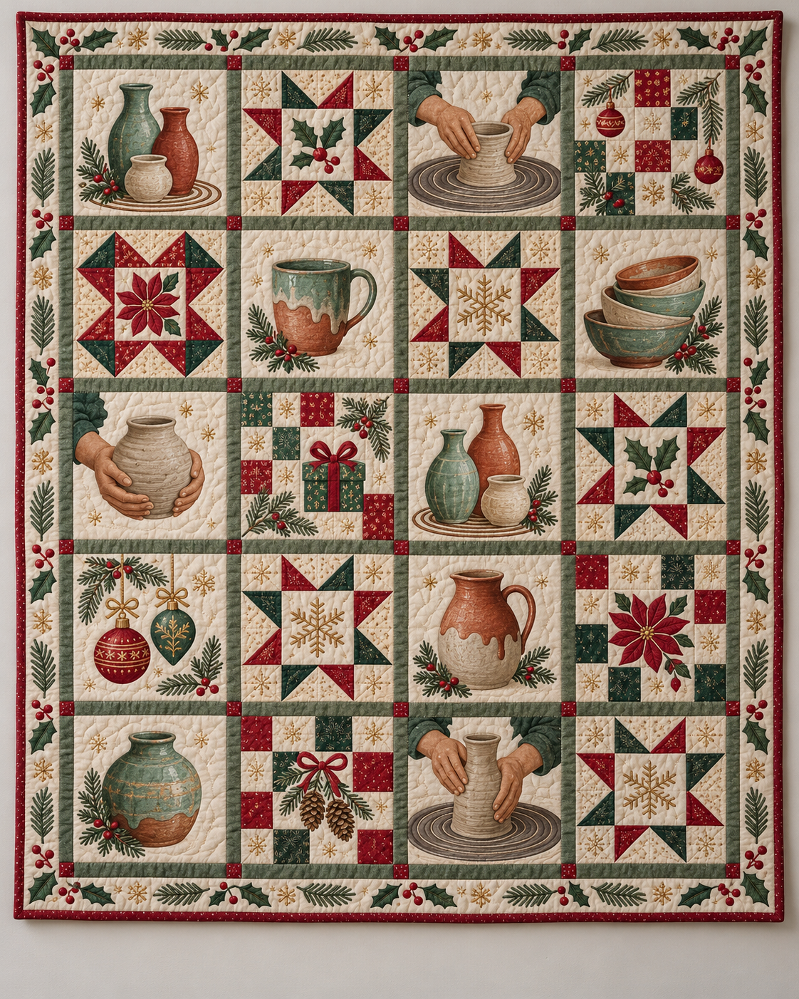 Clay & Christmas Quilt Blanket — main design