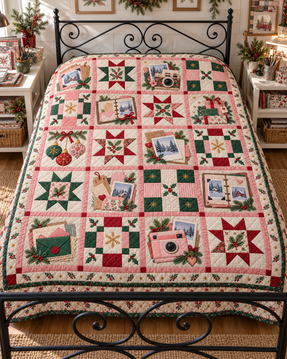 Christmas Memories Quilt Blanket — bed mockup