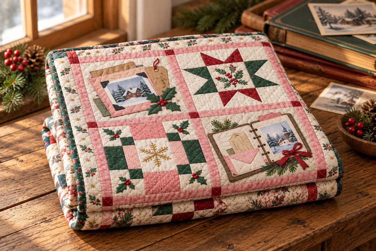 Christmas Memories Quilt Blanket — folded mockup