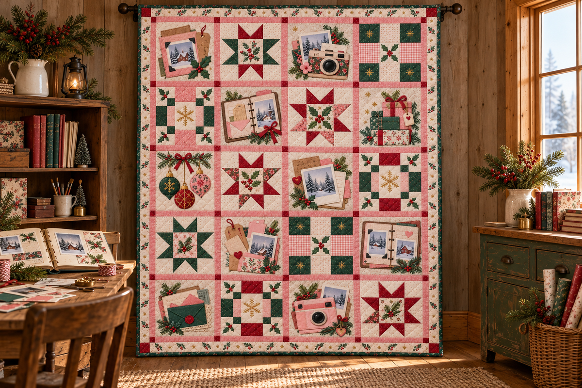 Christmas Memories Quilt Blanket — hanging mockup