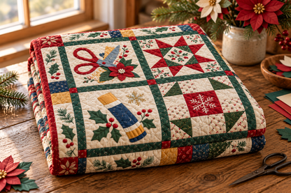 Paper Petals & Presents Quilt Blanket — folded mockup