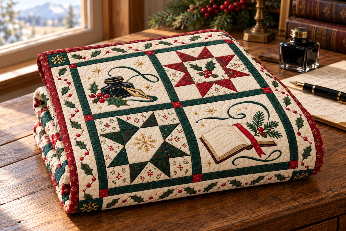 Ink & Evergreen Quilt Blanket — folded mockup