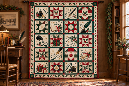 Ink & Evergreen Quilt Blanket — hanging mockup