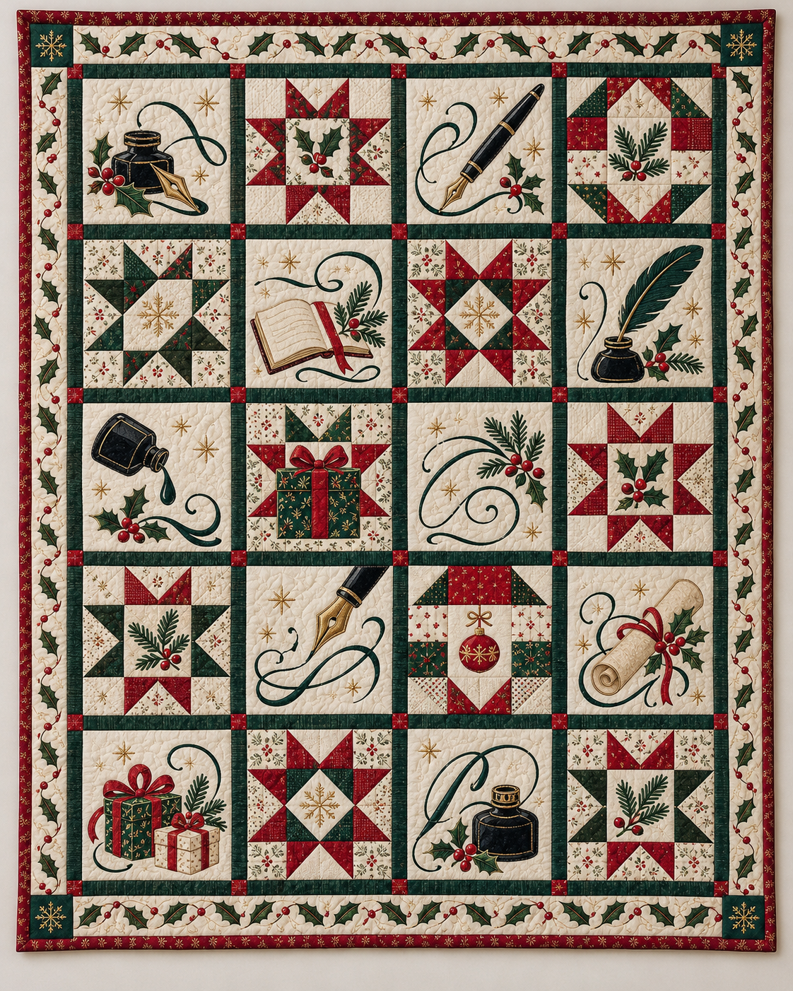 Ink & Evergreen Quilt Blanket — main design