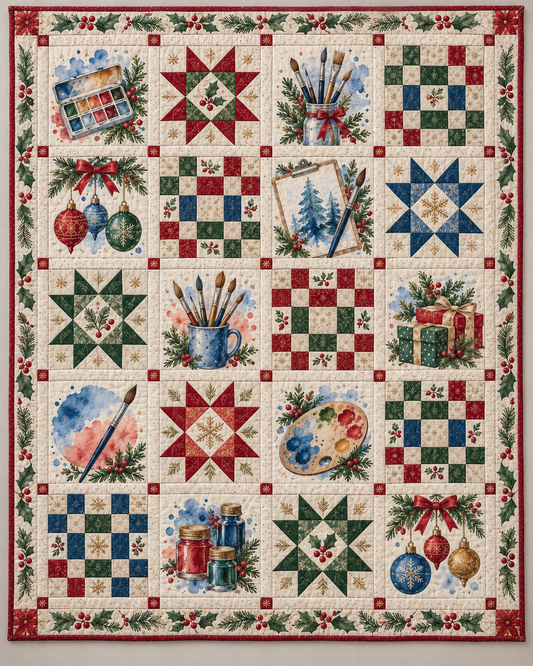 Watercolor Winter Quilt Blanket — main design