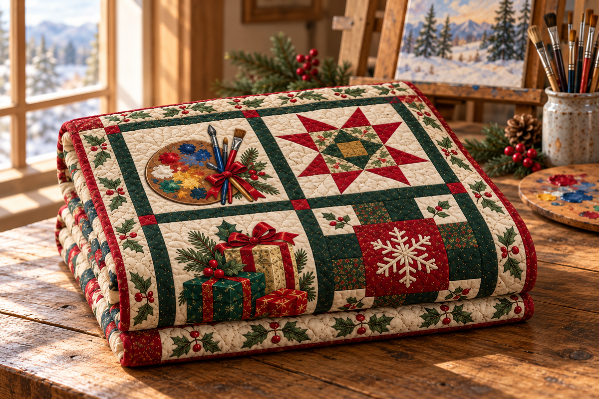 Christmas on the Palette Quilt Blanket — folded mockup