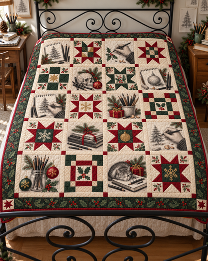 Sketches of Christmas Quilt Blanket — bed mockup