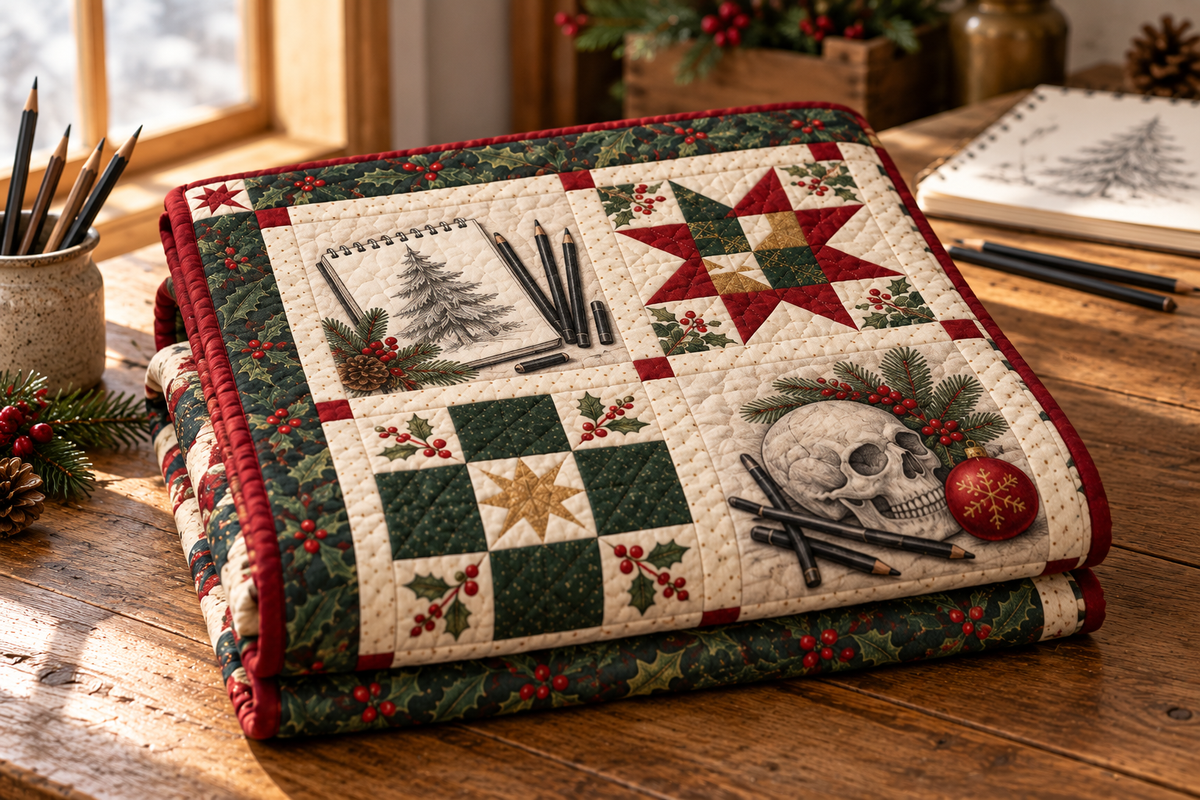 Sketches of Christmas Quilt Blanket — folded mockup