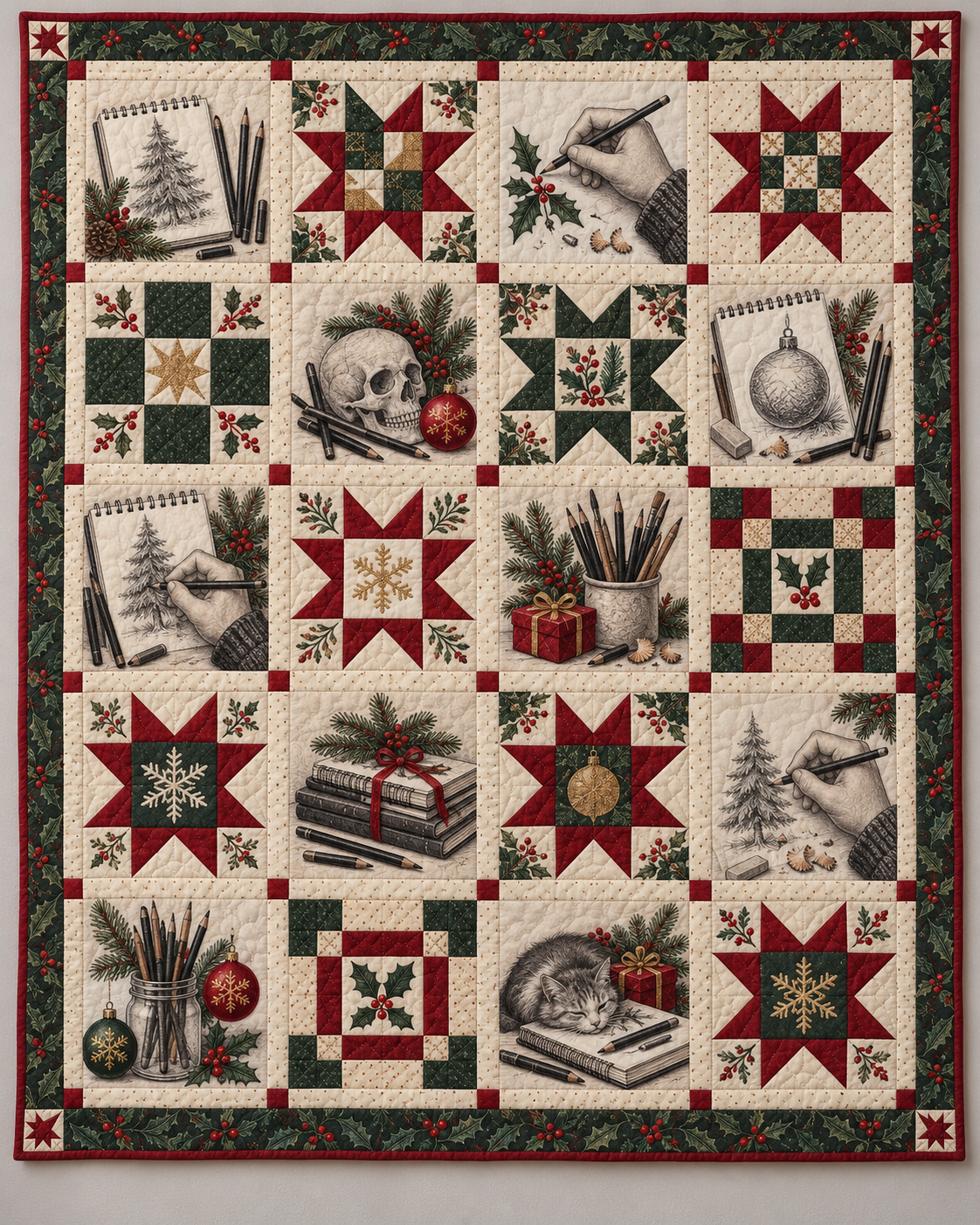 Sketches of Christmas Quilt Blanket — main design