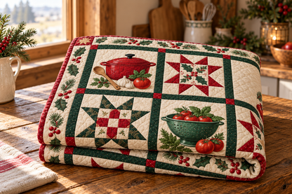 Christmas in the Kitchen Quilt Blanket — folded mockup