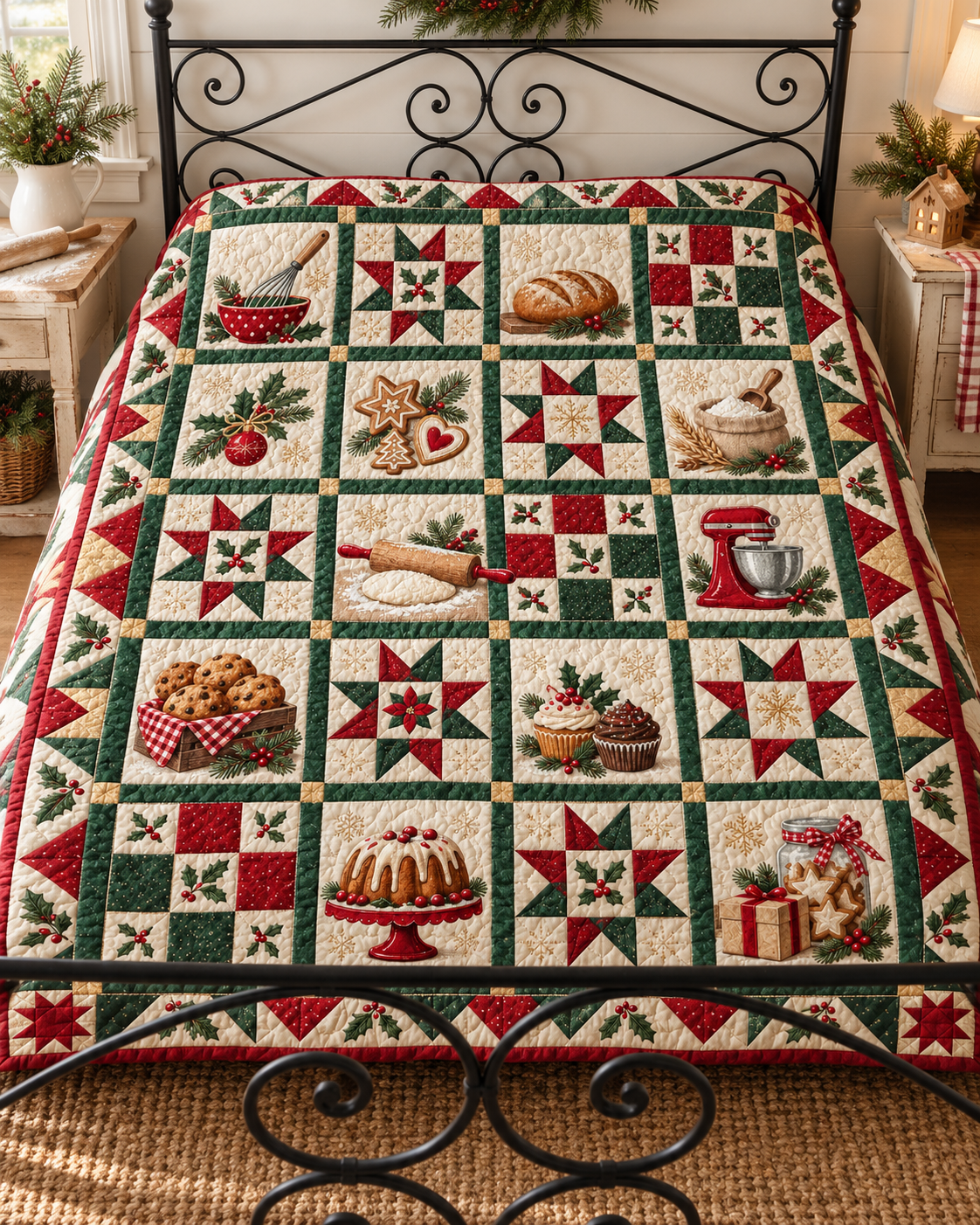 Baked with Christmas Cheer Quilt Blanket — bed mockup