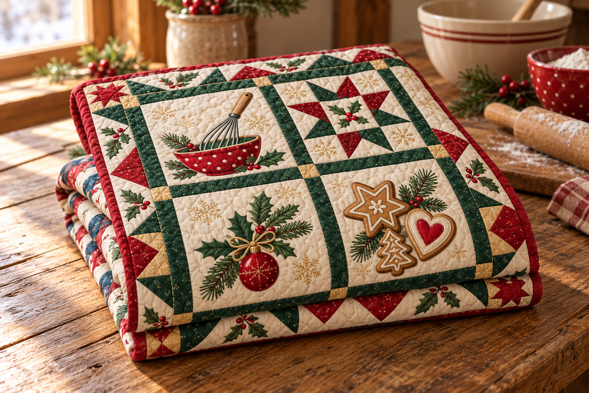 Baked with Christmas Cheer Quilt Blanket — folded mockup