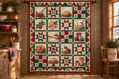 Baked with Christmas Cheer Quilt Blanket — hanging mockup