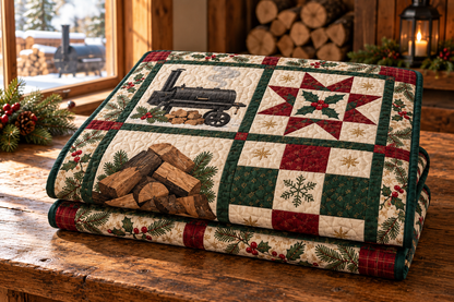 Slow Smoke Christmas Quilt Blanket — folded mockup