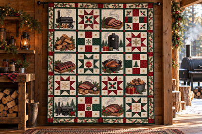 Slow Smoke Christmas Quilt Blanket — hanging mockup