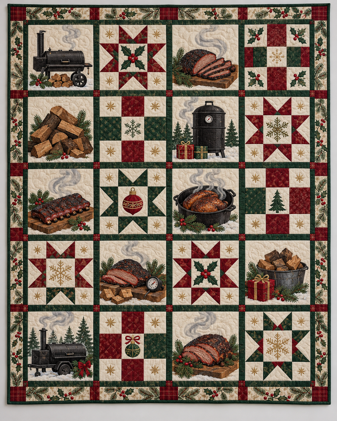 Slow Smoke Christmas Quilt Blanket — main design