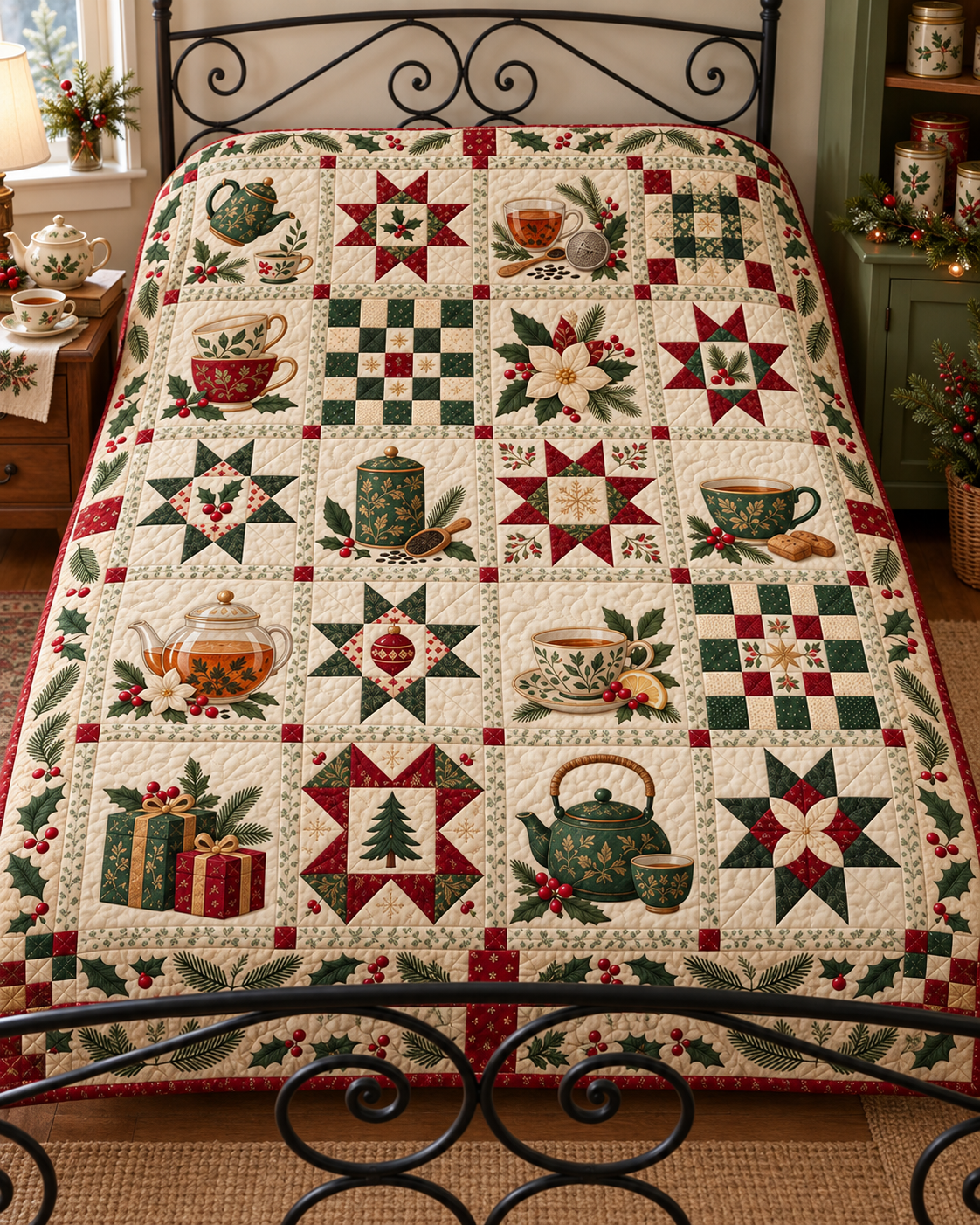 Steeped in Christmas Quilt Blanket — bed mockup