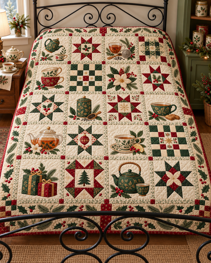 Steeped in Christmas Quilt Blanket — bed mockup