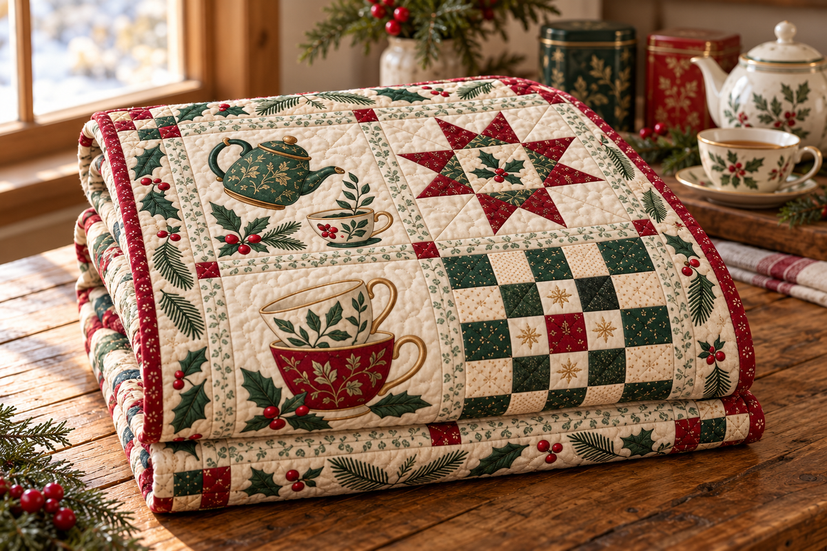 Steeped in Christmas Quilt Blanket — folded mockup