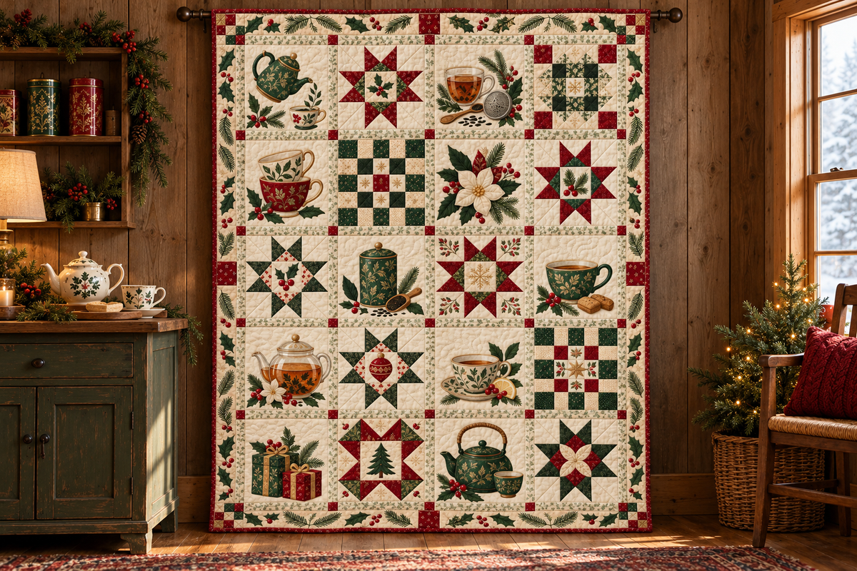 Steeped in Christmas Quilt Blanket — hanging mockup