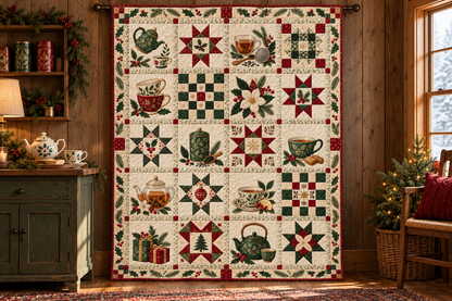 Steeped in Christmas Quilt Blanket — hanging mockup