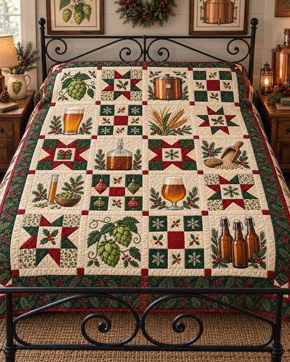 Hops & Holiday Cheer Quilt Blanket — bed mockup