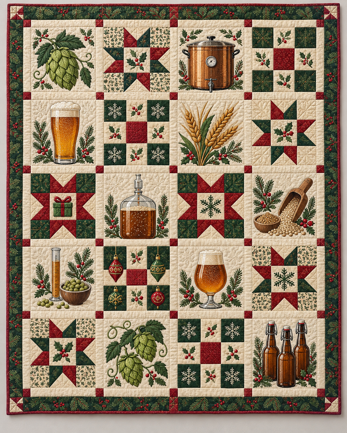 Hops & Holiday Cheer Quilt Blanket — main design