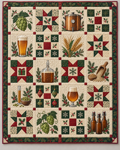 Hops & Holiday Cheer Quilt Blanket — main design