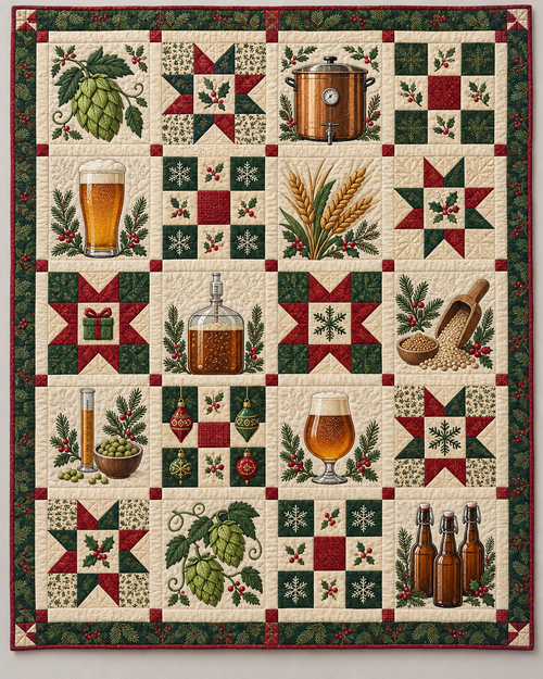 Hops & Holiday Cheer Quilt Blanket — main design