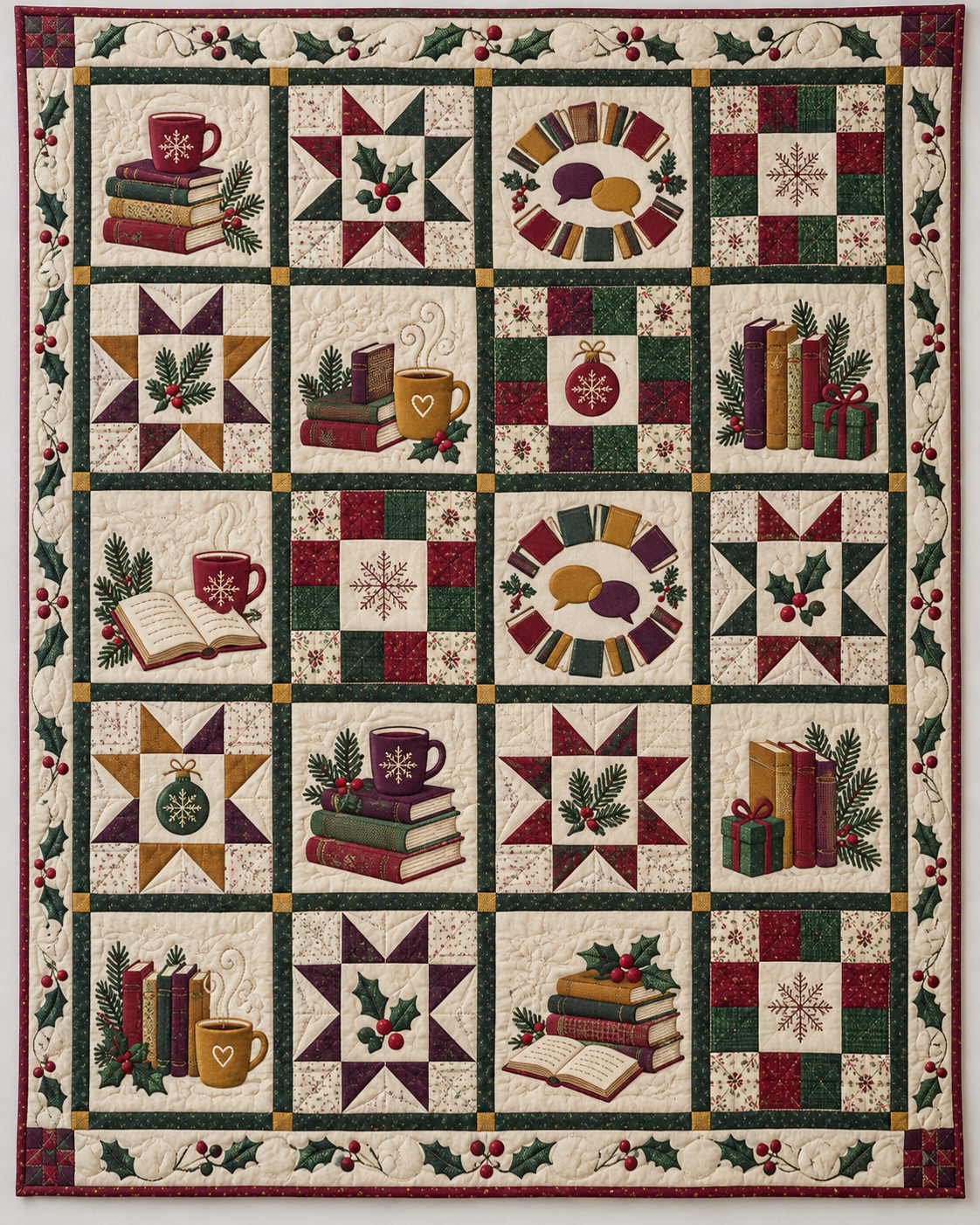 Christmas Book Circle Quilt Blanket — main design