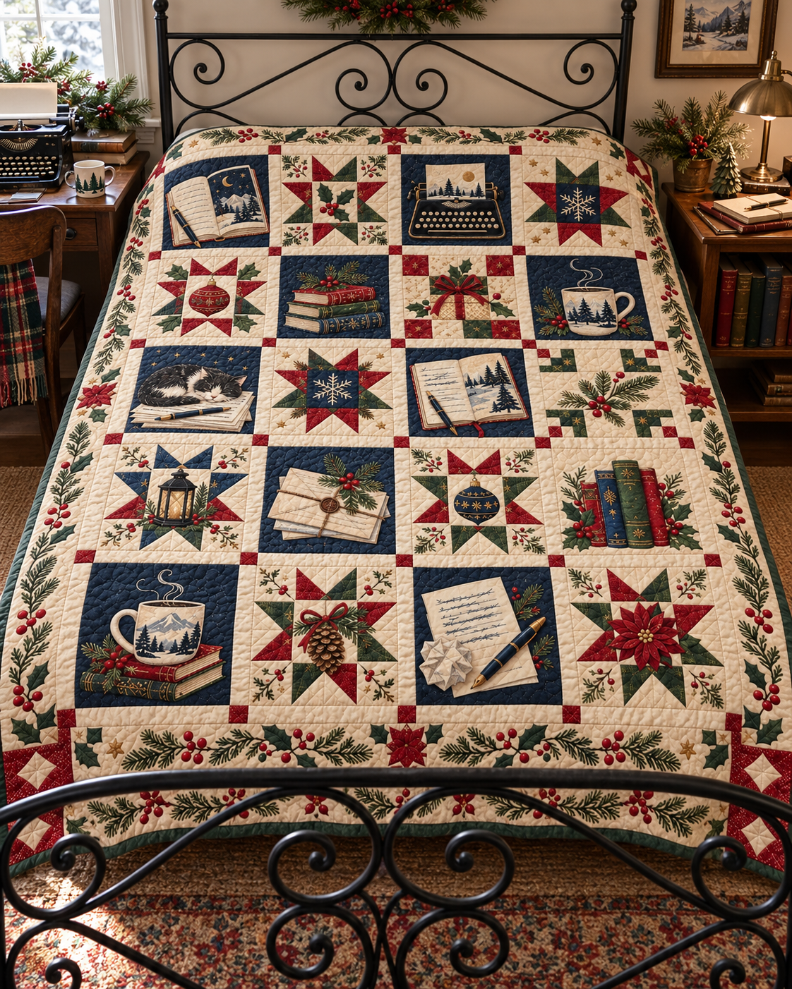 Christmas Between the Lines Quilt Blanket — bed mockup