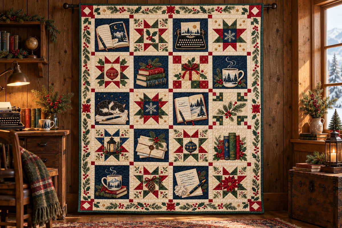 Christmas Between the Lines Quilt Blanket — hanging mockup