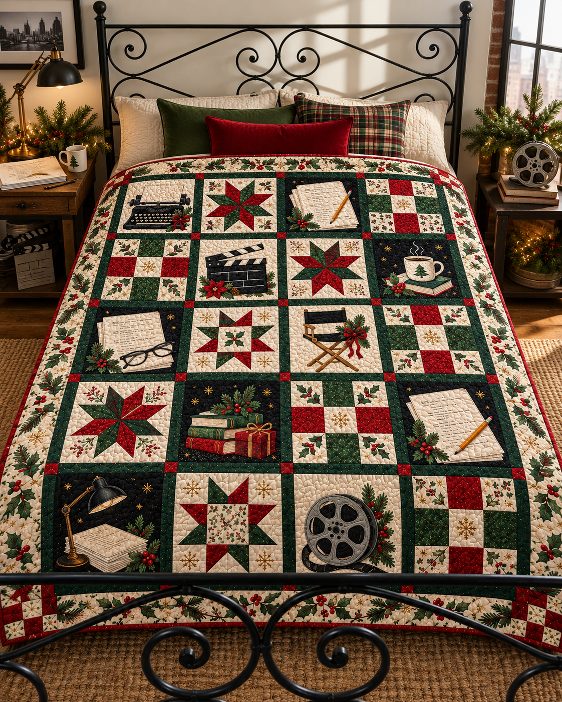 A Christmas Story in the Making Quilt Blanket — bed mockup