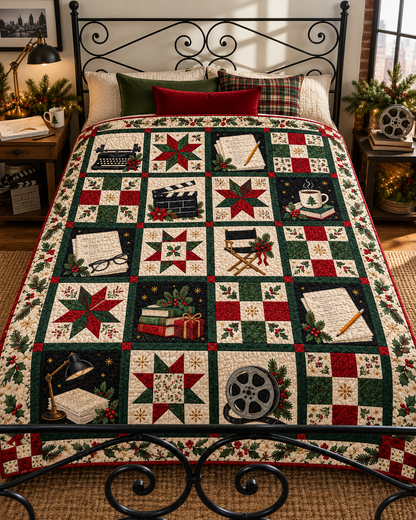A Christmas Story in the Making Quilt Blanket — bed mockup