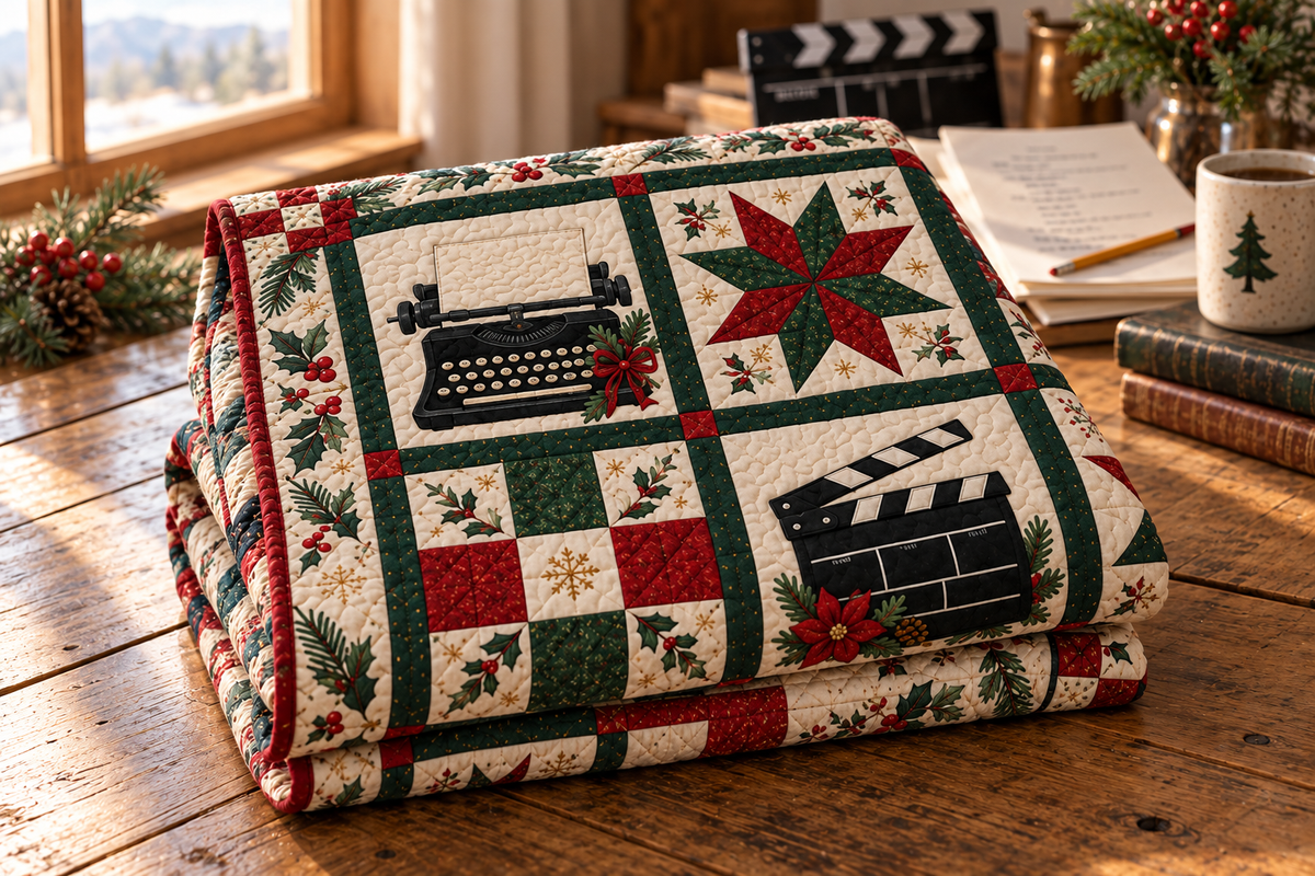 A Christmas Story in the Making Quilt Blanket — folded mockup