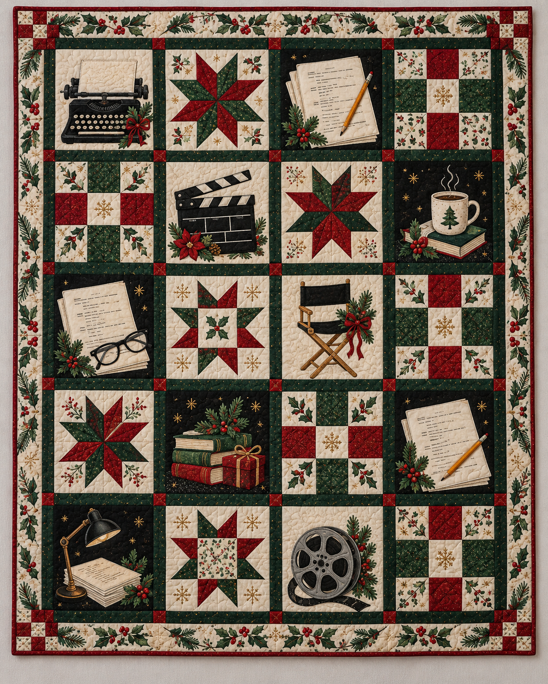 A Christmas Story in the Making Quilt Blanket — main design
