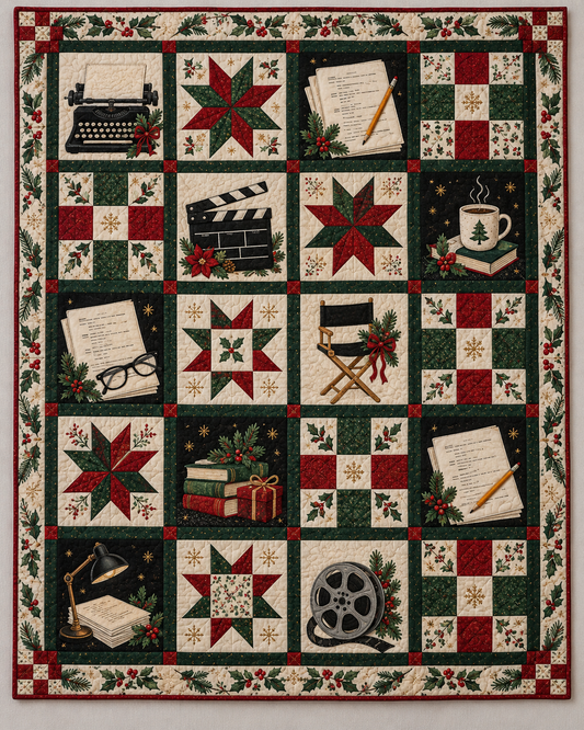 A Christmas Story in the Making Quilt Blanket — main design