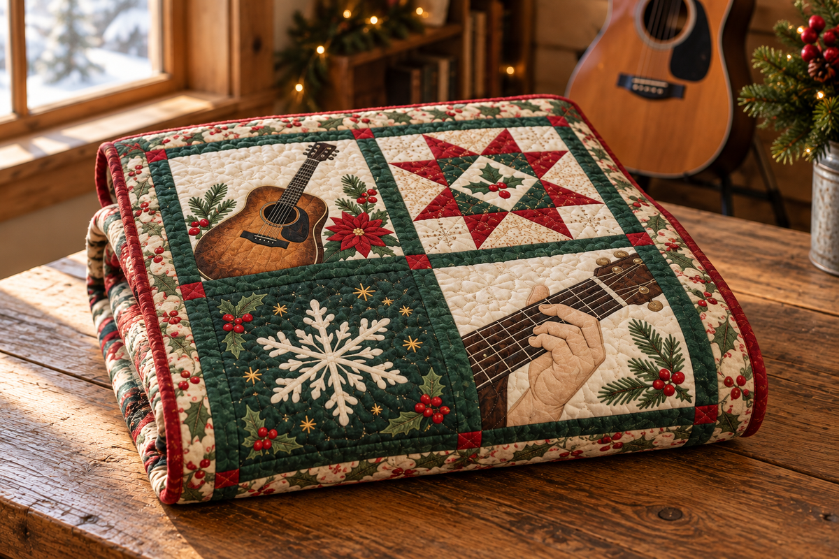 Six Strings of Christmas Quilt Blanket — folded mockup