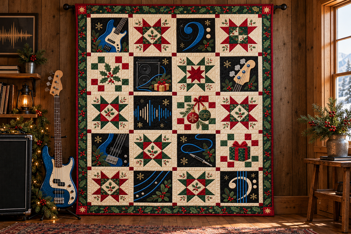 Christmas in the Low Notes Quilt Blanket — hanging mockup