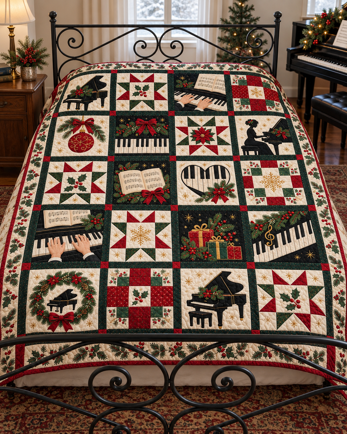 Christmas on the Keys Quilt Blanket — bed mockup