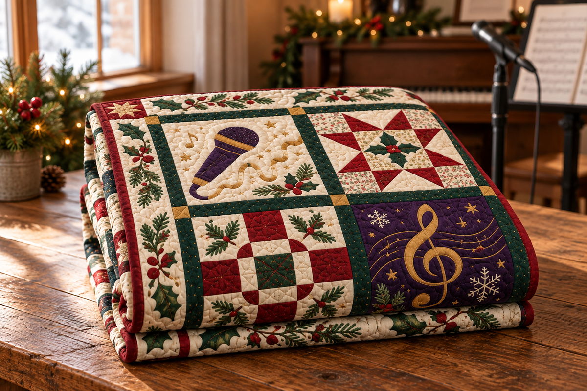 Voices of Christmas Quilt Blanket — folded mockup