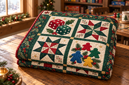 Christmas Game Night Quilt Blanket — folded mockup