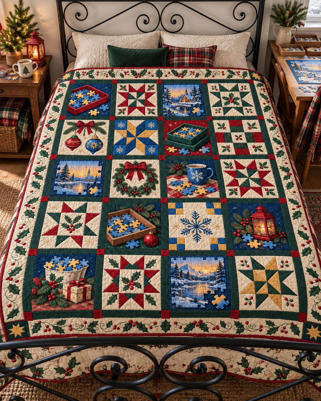 Pieces of Christmas Quilt Blanket — bed mockup