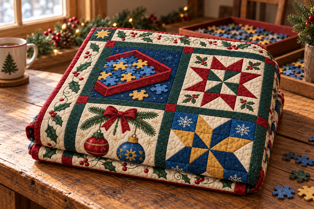 Pieces of Christmas Quilt Blanket — folded mockup
