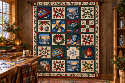 Pieces of Christmas Quilt Blanket — hanging mockup